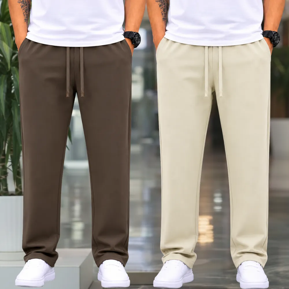 2 Pieces Premium Quality Comfort Style Trousers – Olive & off White