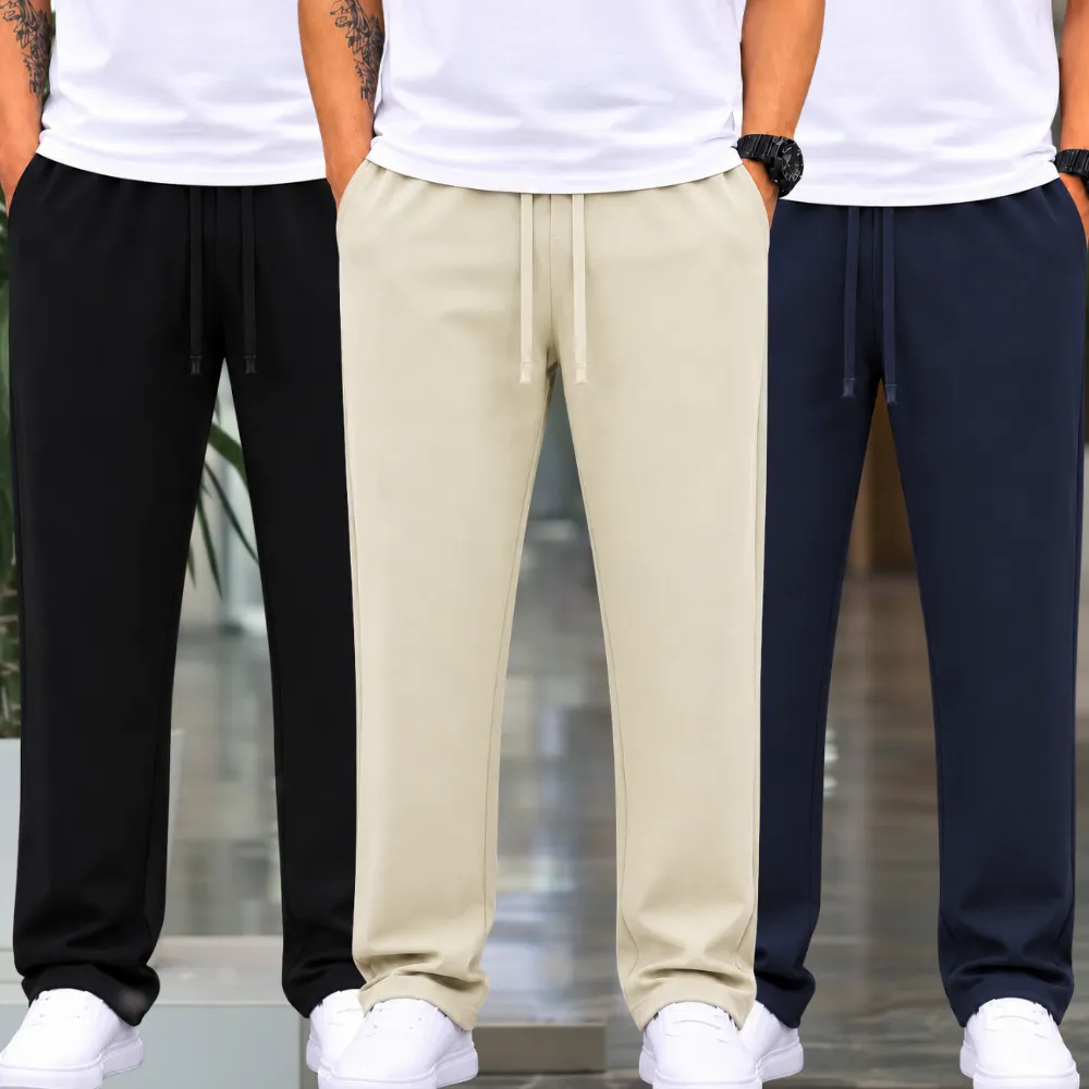 3 Pieces Premium Quality Comfort Style Trousers – Black & Off White & Navy Blue