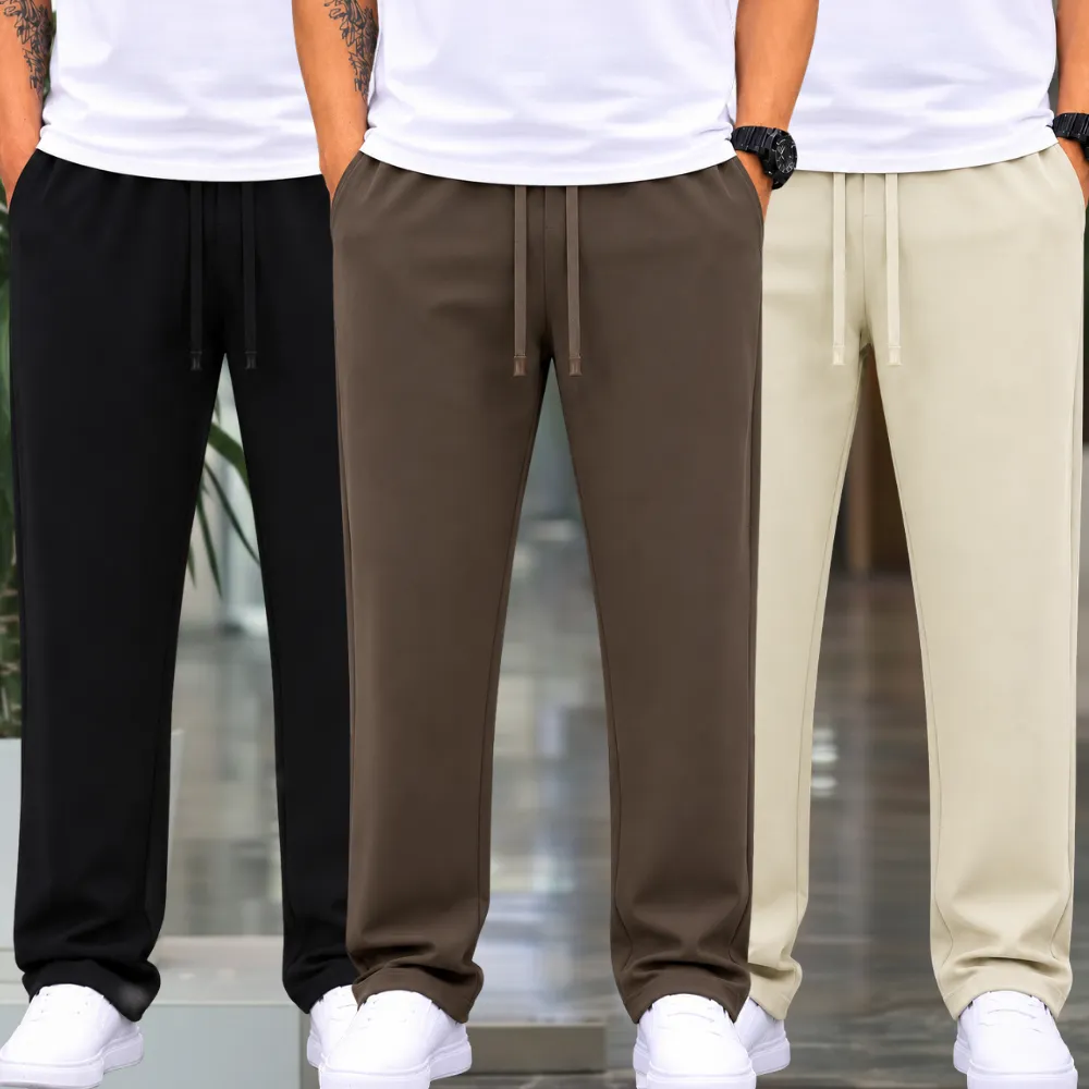 3 Pieces Premium Quality Comfort Style Trousers – Black & Olive & Off White