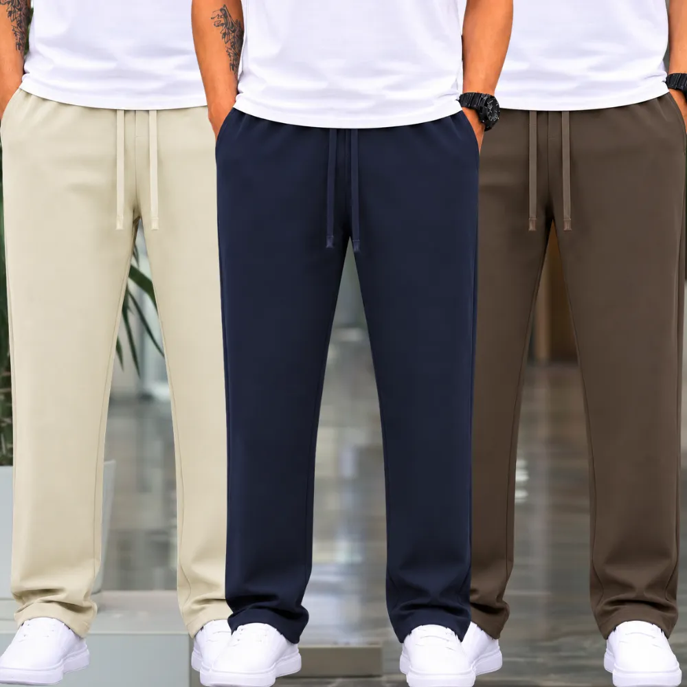 3 Pieces Premium Quality Comfort Style Trousers – White & Navy Blue & Olive