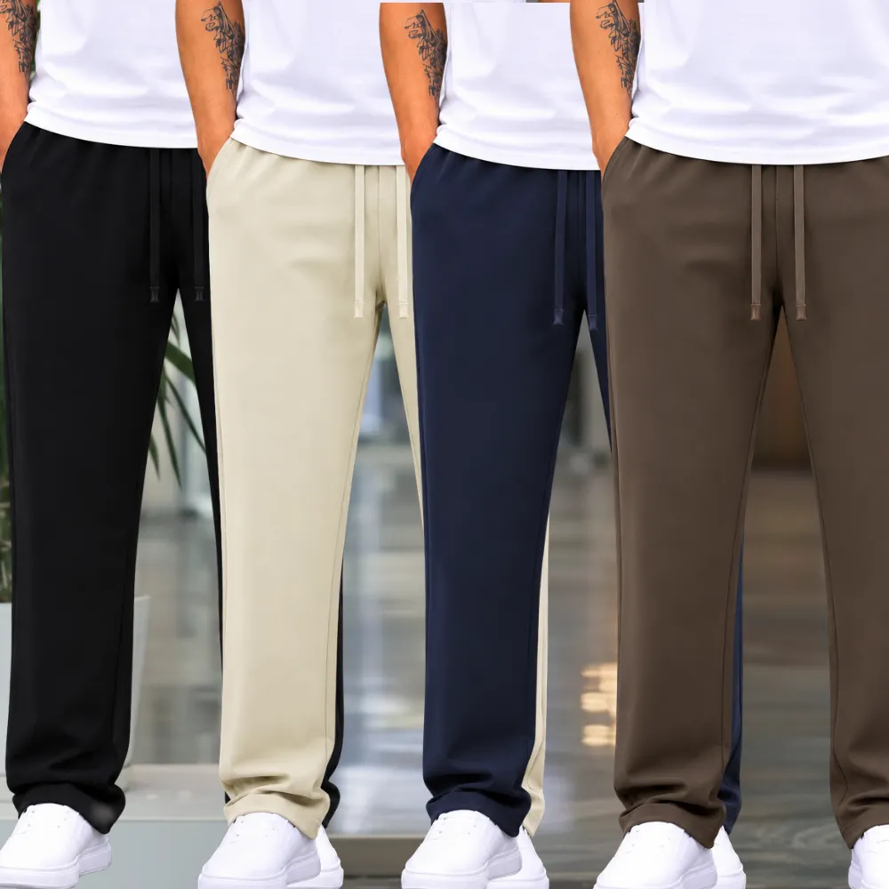 4 Pieces Premium Quality Comfort Style Trousers – Black & Off White & Navy Blue & Olive